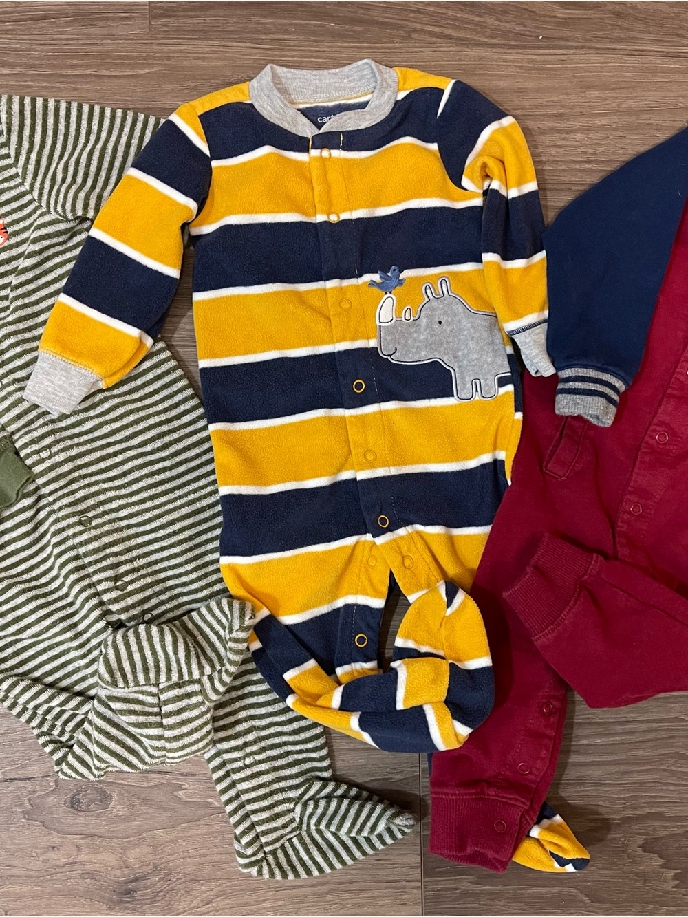 Carter's Navy and Yellow Striped Footed One-Piece with Rhino Patch